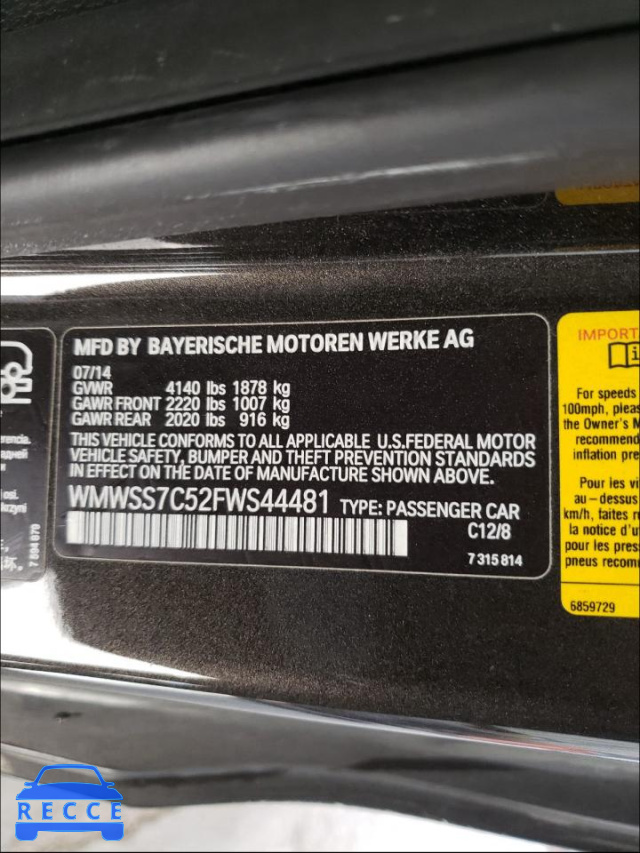 2015 MINI COOPER S P WMWSS7C52FWS44481 image 9