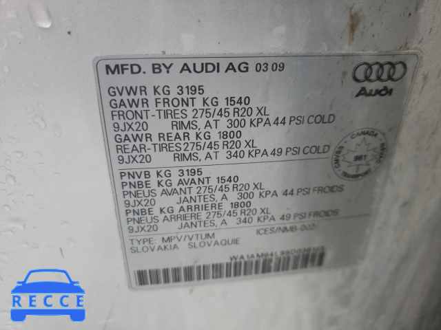 2009 AUDI Q7 TDI WA1AM64L99D036155 image 9