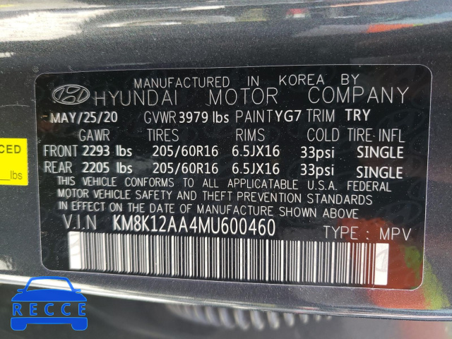 2021 HYUNDAI KONA SE KM8K12AA4MU600460 Bild 9