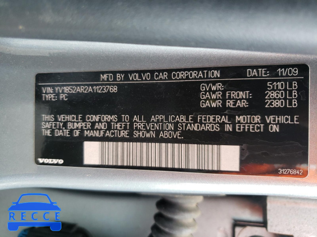 2010 VOLVO S80 V8 YV1852AR2A1123768 image 9