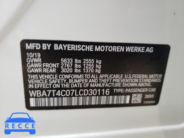 2020 BMW 740 XI WBA7T4C07LCD30116 image 9