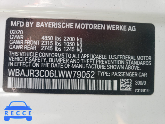 2020 BMW 530 I WBAJR3C06LWW79052 image 9