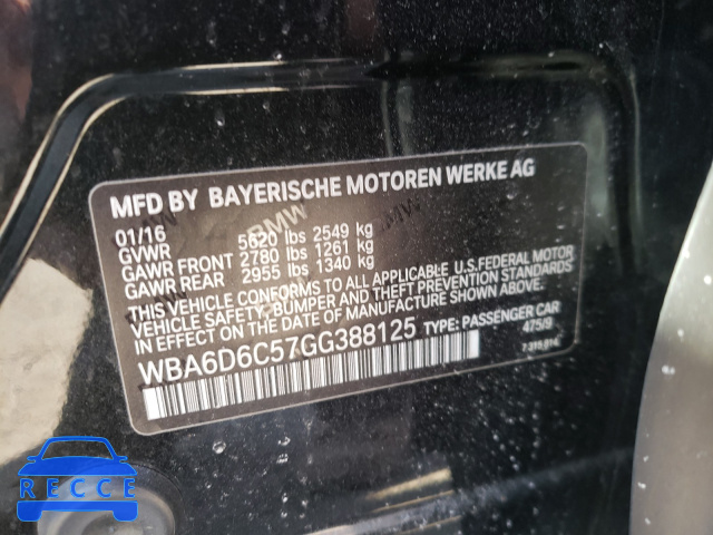 2016 BMW 650XI GRAN WBA6D6C57GG388125 зображення 9