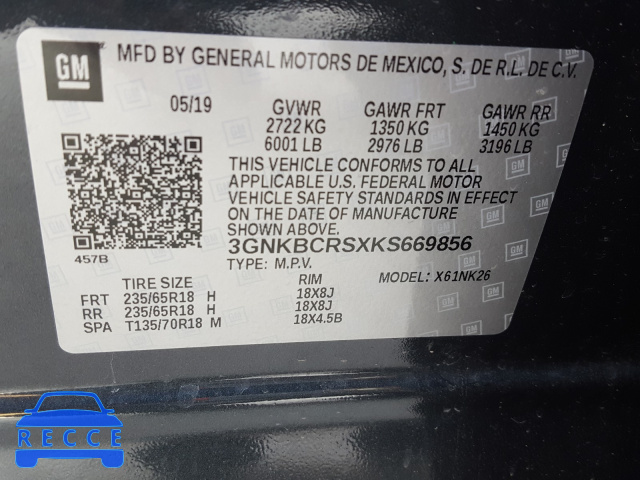 2019 CHEVROLET BLAZER 2LT 3GNKBCRSXKS669856 image 9