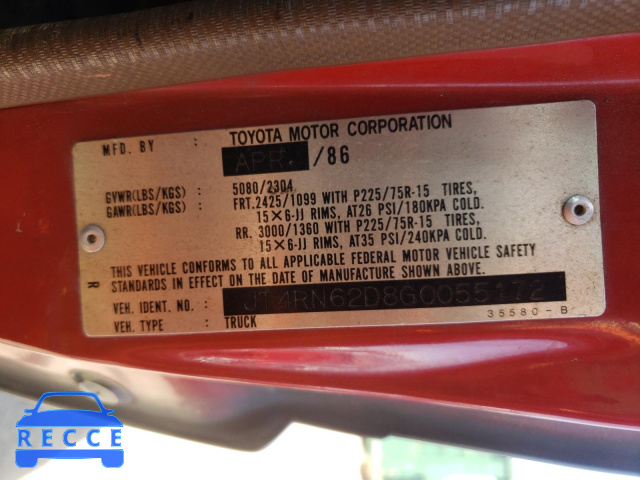 1986 TOYOTA 4RUNNER RN JT4RN62D8G0055172 image 9