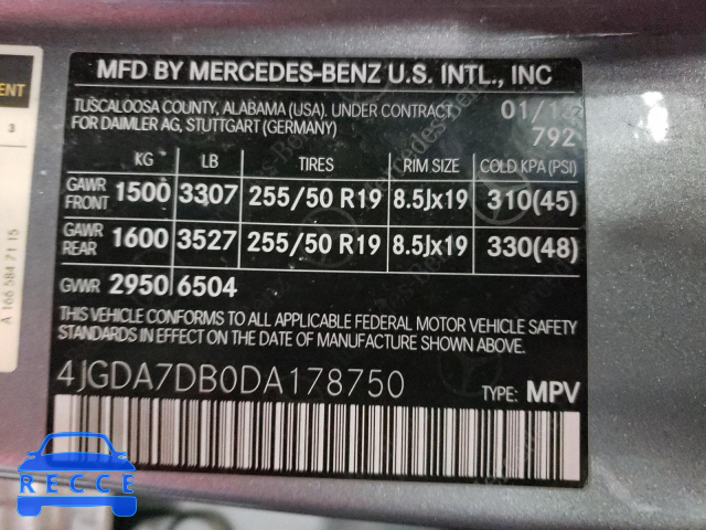 2013 MERCEDES-BENZ ML 550 4MA 4JGDA7DB0DA178750 image 9