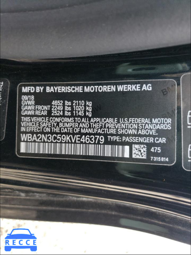 2019 BMW M240XI WBA2N3C59KVE46379 image 9