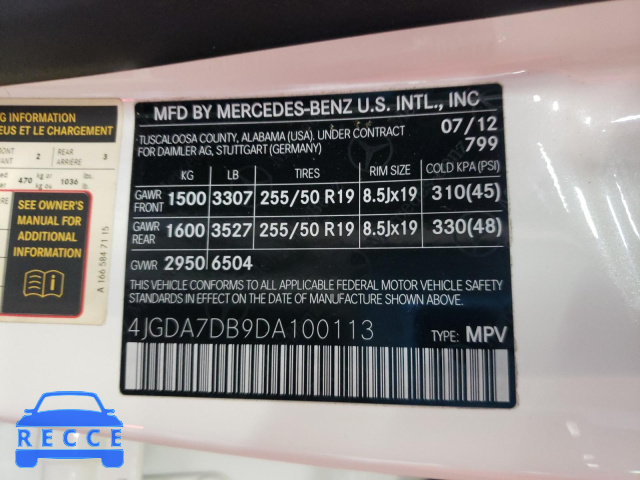 2013 MERCEDES-BENZ ML 550 4MA 4JGDA7DB9DA100113 зображення 9