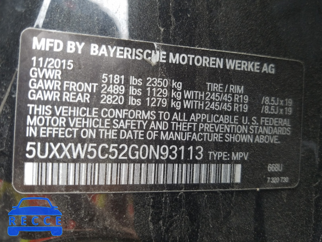 2016 BMW X4 XDRIVE3 5UXXW5C52G0N93113 зображення 9
