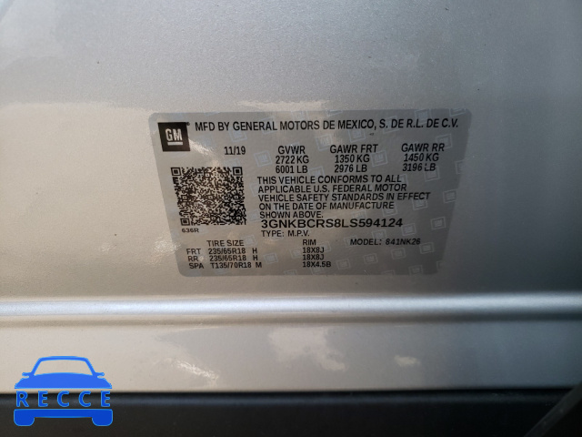 2020 CHEVROLET BLAZER 2LT 3GNKBCRS8LS594124 image 9