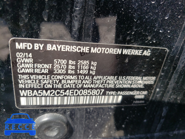 2014 BMW 535 IGT WBA5M2C54ED085807 зображення 9