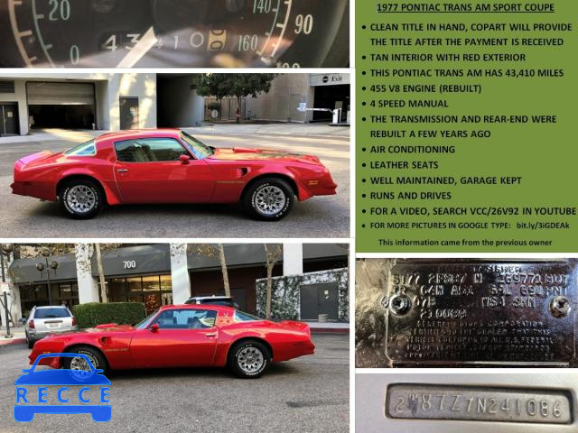 1977 PONTIAC TRANS AM 2W87Z7N241086 image 9