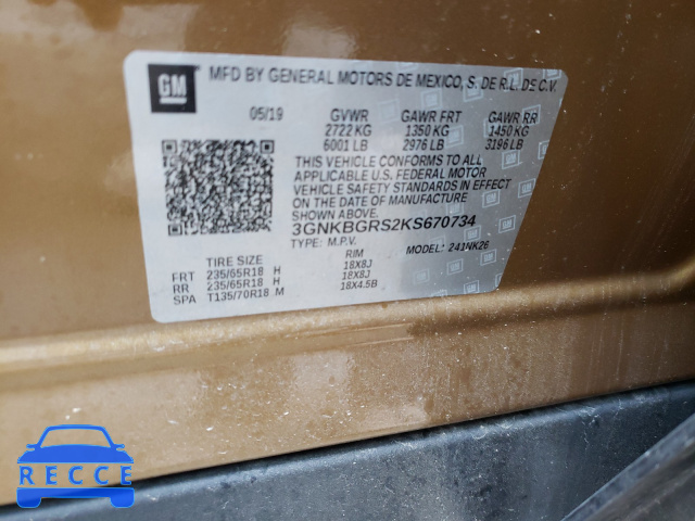 2019 CHEVROLET BLAZER 2LT 3GNKBGRS2KS670734 image 9