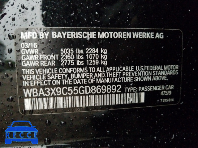 2016 BMW 335 XIGT WBA3X9C55GD869892 Bild 9