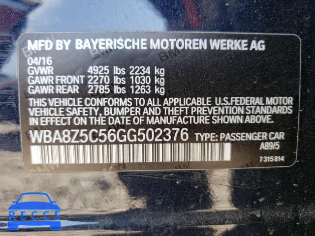 2016 BMW 328 XIGT S WBA8Z5C56GG502376 зображення 9