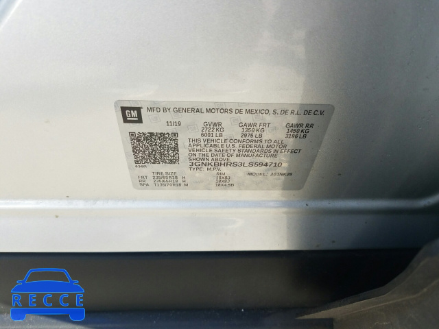 2020 CHEVROLET BLAZER 2LT 3GNKBHRS3LS594710 image 9