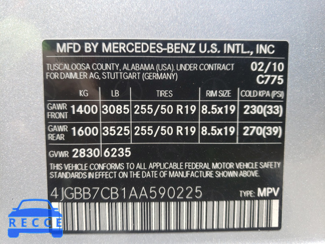 2010 MERCEDES-BENZ ML 550 4MA 4JGBB7CB1AA590225 Bild 9