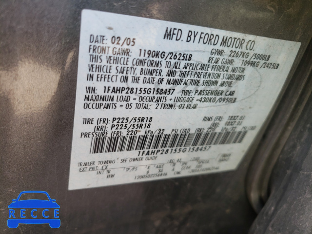 2005 FORD 500 1FAHP28155G158457 image 9