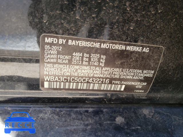 2012 BMW 328 I SULE WBA3C1C50CF432216 зображення 9