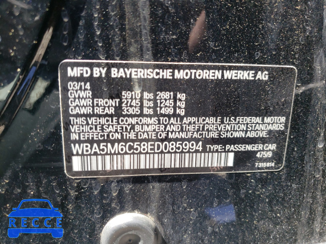 2014 BMW 550 IGT WBA5M6C58ED085994 зображення 9