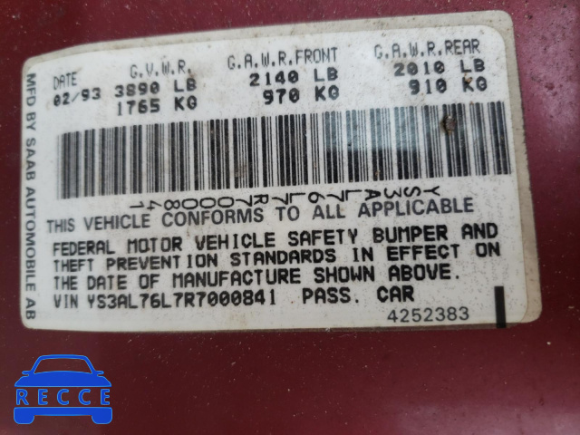 1994 SAAB 900 YS3AL76L7R7000841 image 9