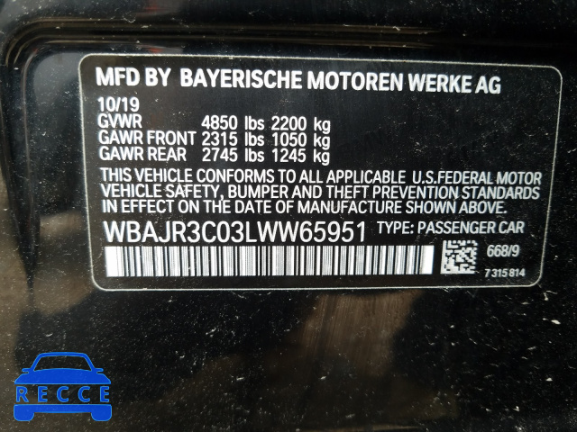 2020 BMW 530 I WBAJR3C03LWW65951 зображення 9