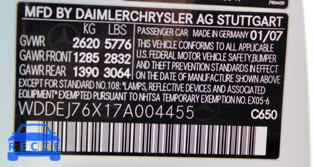 2007 MERCEDES-BENZ CL 600 WDDEJ76X17A004455 image 9