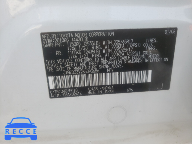 2008 TOYOTA RAV 4 JTMZD33V285093686 image 9
