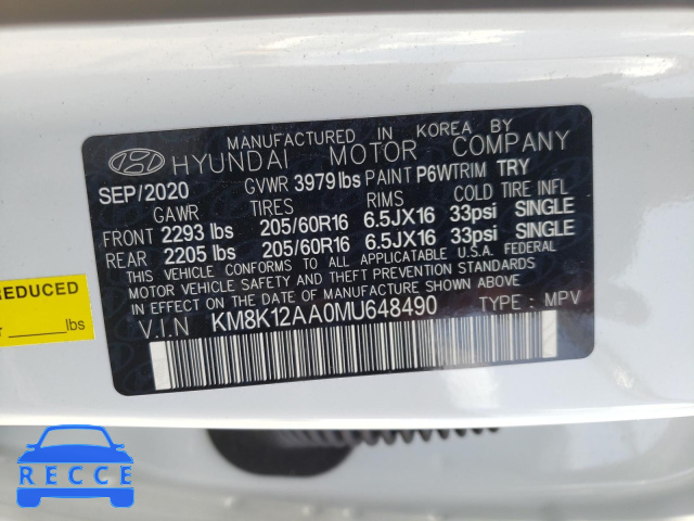 2021 HYUNDAI KONA SE KM8K12AA0MU648490 Bild 9