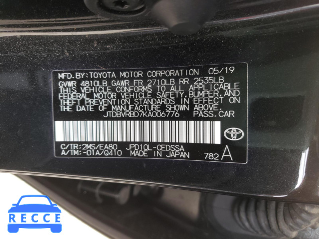 2019 TOYOTA MIRAI JTDBVRBD7KA006776 image 9