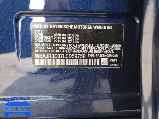 2020 BMW 530 I WBAJR3C07LCD59758 image 9