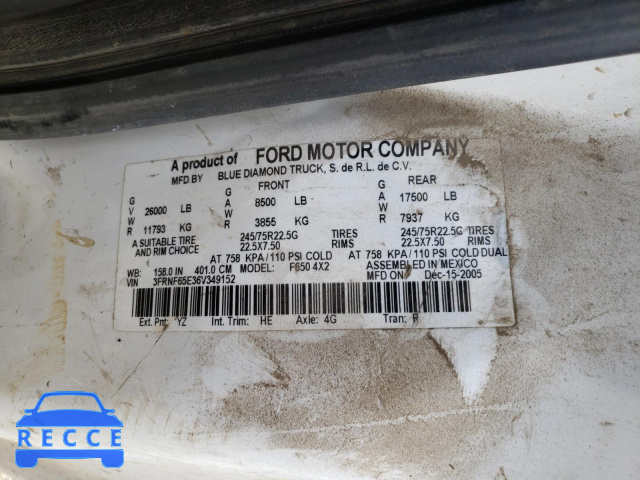 2006 FORD DUMP TRUCK 3FRNF65E36V349152 image 9