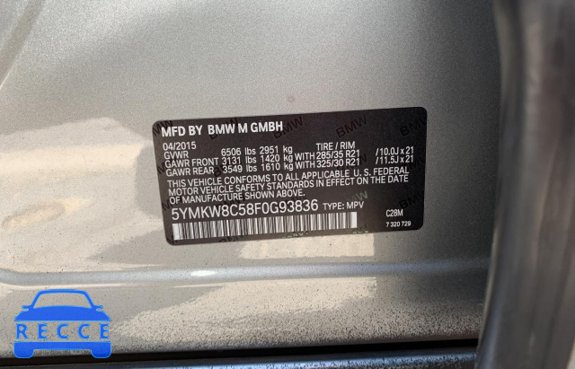 2015 BMW X6 M 5YMKW8C58F0G93836 зображення 9