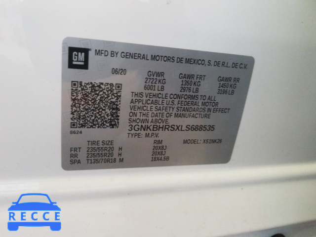 2020 CHEVROLET BLAZER 2LT 3GNKBHRSXLS688535 image 9