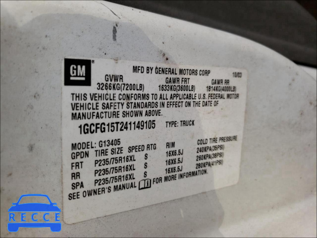2004 CHEVROLET EXPRESS 1GCFG15T241149105 Bild 9