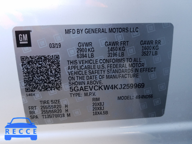 2019 BUICK ENCLAVE AV 5GAEVCKW4KJ259969 image 9