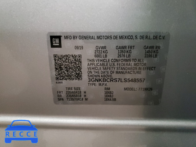 2020 CHEVROLET BLAZER 2LT 3GNKBCRS7LS548557 image 9