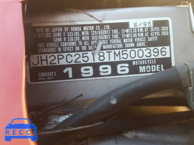 1996 HONDA CBR600 F3 JH2PC2518TM500396 image 9