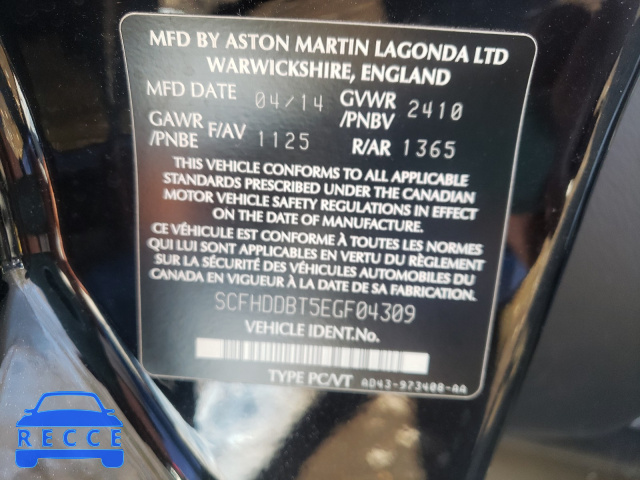 2014 ASTON MARTIN RAPIDE SCFHDDBT5EGF04309 зображення 9