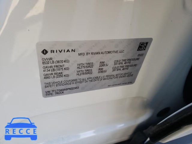 2023 RIVIAN R1T ADVENT 7FCTGAAA6PN022453 зображення 11