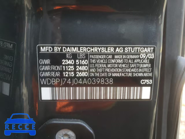 2004 MERCEDES-BENZ CL 55 AMG WDBPJ74J04A039838 Bild 11