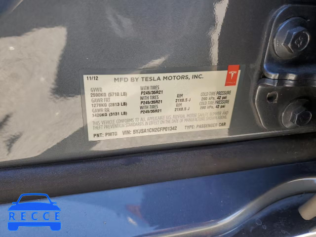 2012 TESLA MODEL S 5YJSA1CN2CFP01342 image 11