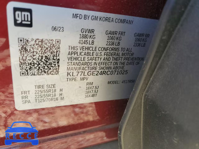 2024 CHEVROLET TRAX 1RS KL77LGE24RC071025 image 12