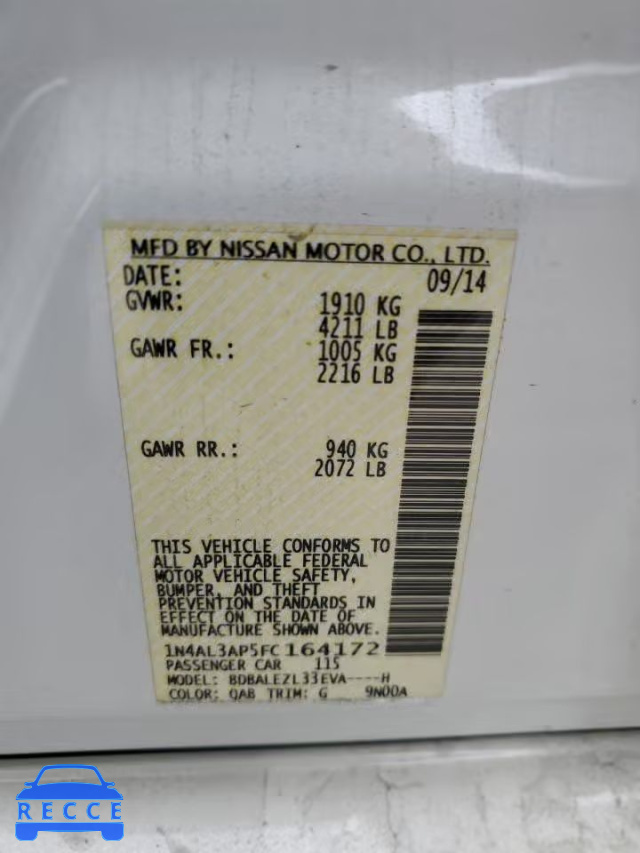 2015 NISSAN ALTIMA 2.5 1N4AL3AP5FC164172 image 11