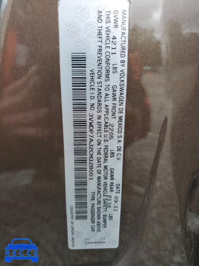 2012 VOLKSWAGEN JETTA SE 3VWDP7AJ2CM328001 image 11