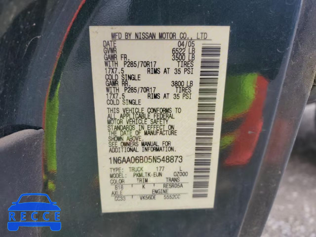 2005 NISSAN TITAN XE 1N6AA06B05N548873 image 11