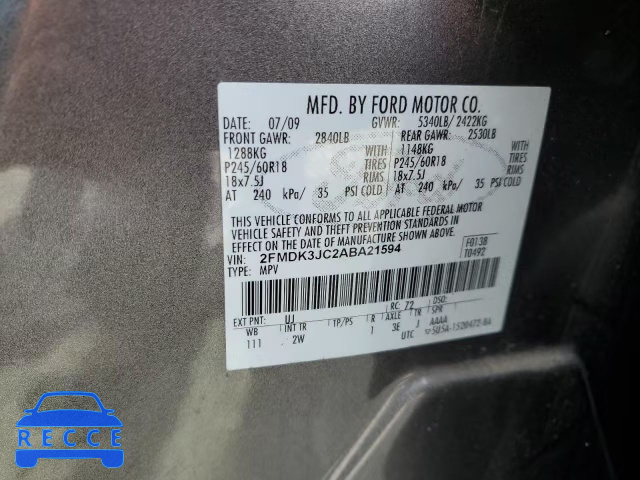 2010 FORD EDGE SEL 2FMDK3JC2ABA21594 image 13