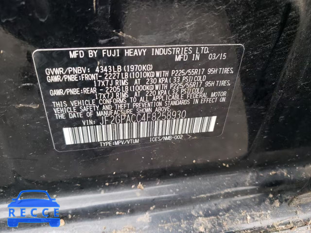2015 SUBARU XV CROSSTR JF2GPACC4F8258930 image 13