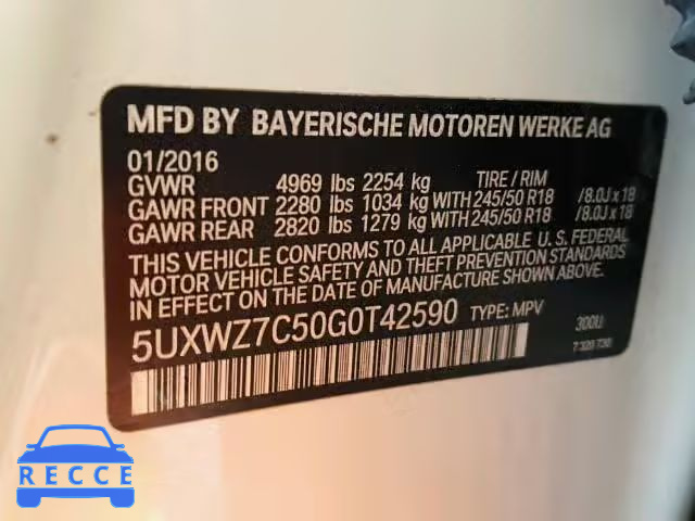 2016 BMW X3 SDRIVE 5UXWZ7C50G0T42590 зображення 9