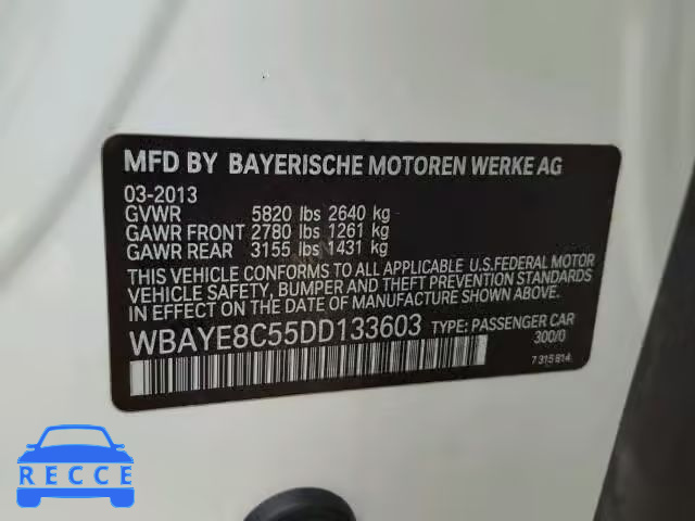 2013 BMW 7 SERIES WBAYE8C55DD133603 зображення 9